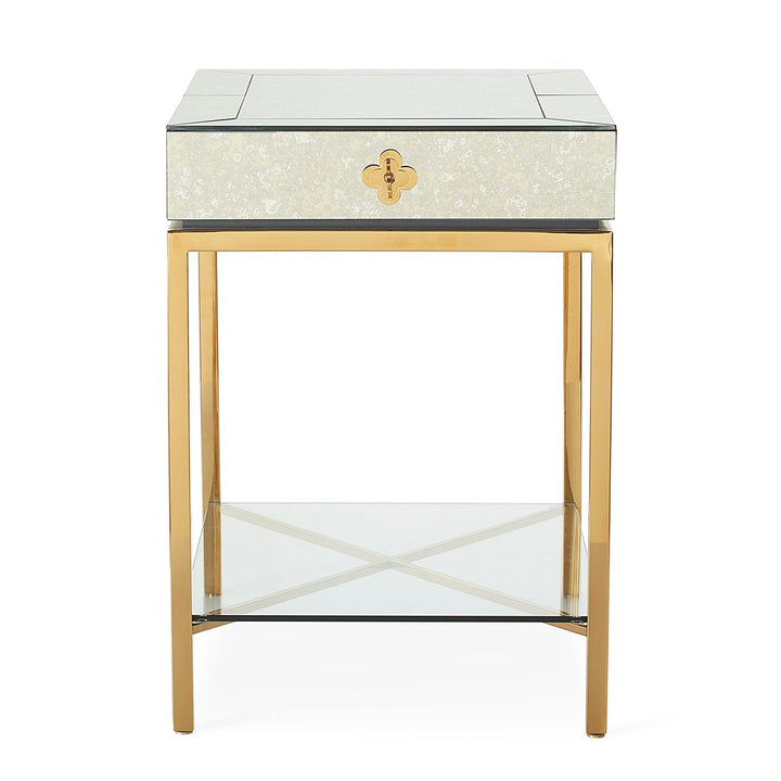Delphine Tall Square Side Table - Antique Mirror & Brass Design Maven 1
