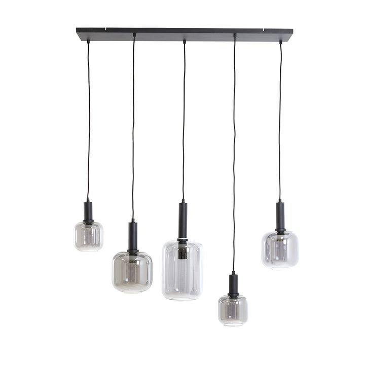 Lekar 5 Light Pendant Light - Black & Smoked Glass Light & Living 1