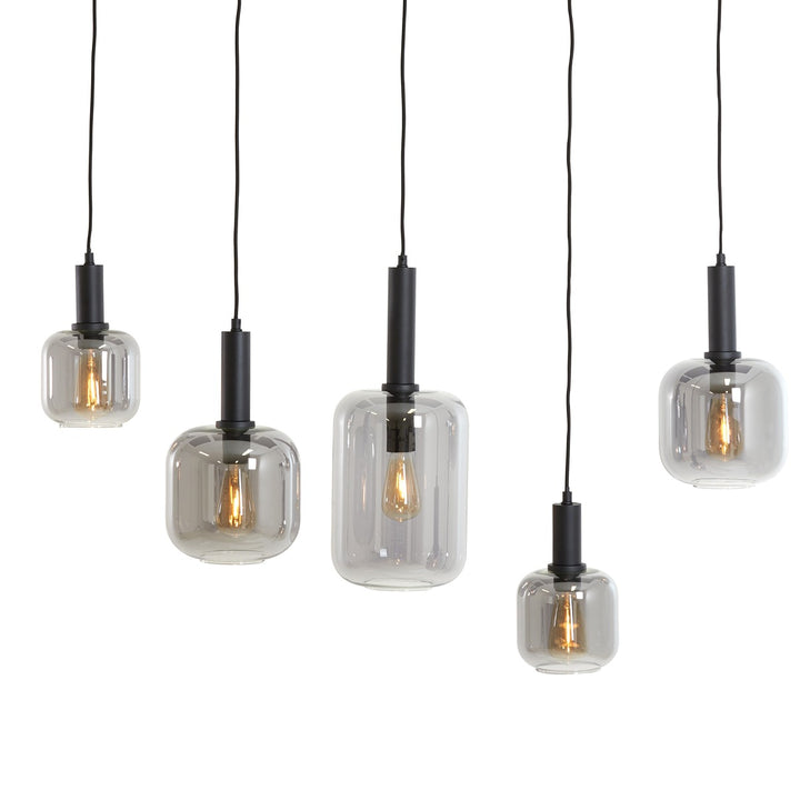 Lekar 5 Light Pendant Light - Black & Smoked Glass Light & Living 11