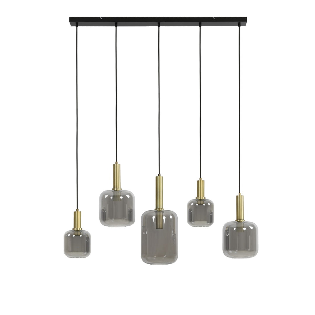 Lekar 5 Light Pendant Light - Antique Bronze & Smoked Glass Light & Living 1