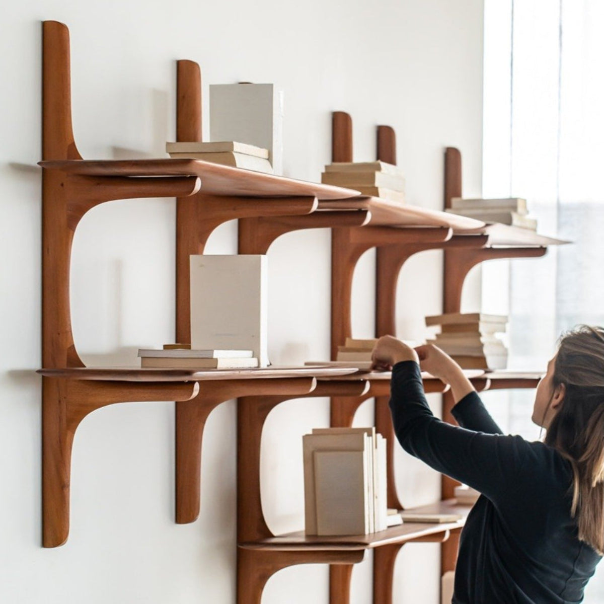 Pi Wall Shelf 2 Shelves - Varnished Mahogany | Olivia's