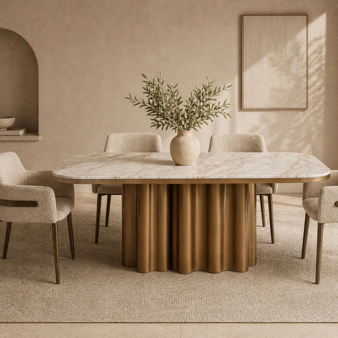 Corinthian Natural Marble Dining Table - Antique Brass