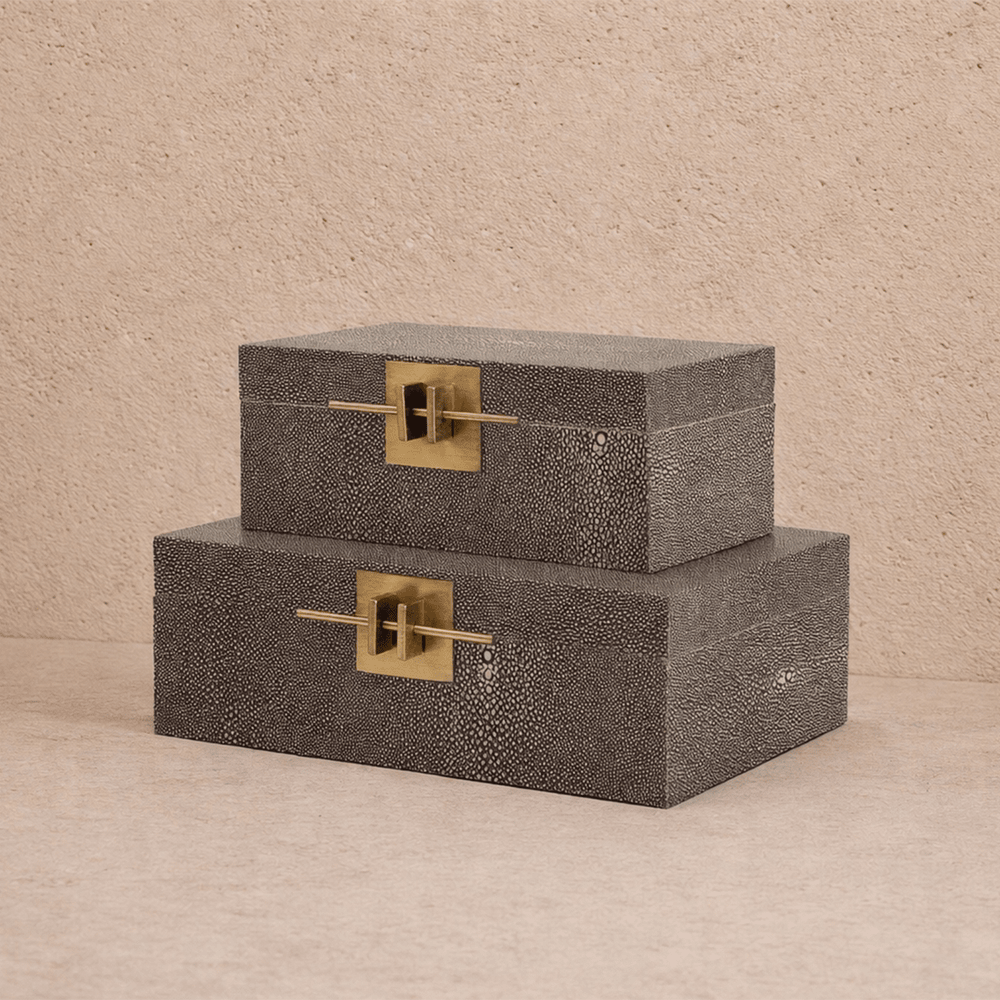 Aurello Set of 2 Leather Boxes - Dark Grey