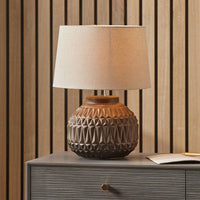 Olivia's Arnia Aztec Texture Ceramic Table Lamp in Bronze