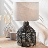 Olivia's Barton Rattan Cloche Table Lamp in Black