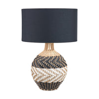 Olivia's Rowan Natural Rattan Black and White Woven Table Lamp