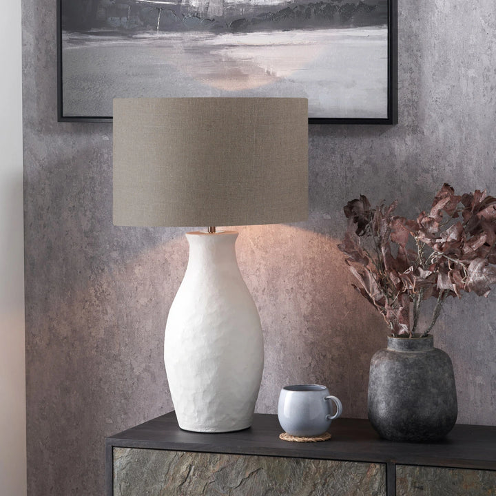 Eirene Textured Stoneware Table Lamp - Natural Linen