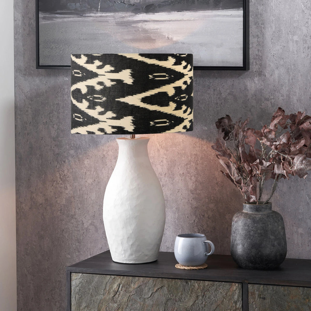 Eirene Textured Stoneware Table Lamp - Black Ikat