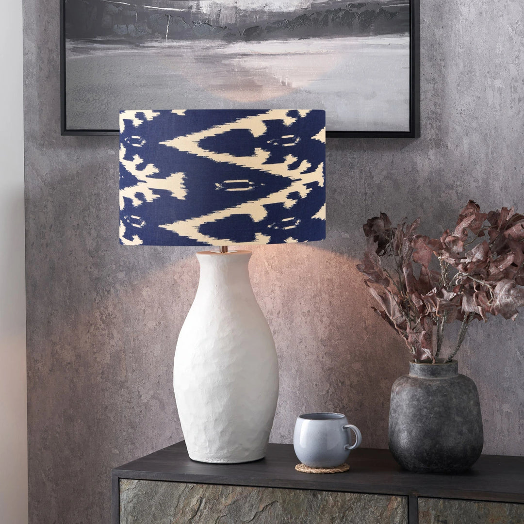 Eirene Textured Stoneware Table Lamp - Blue Ikat