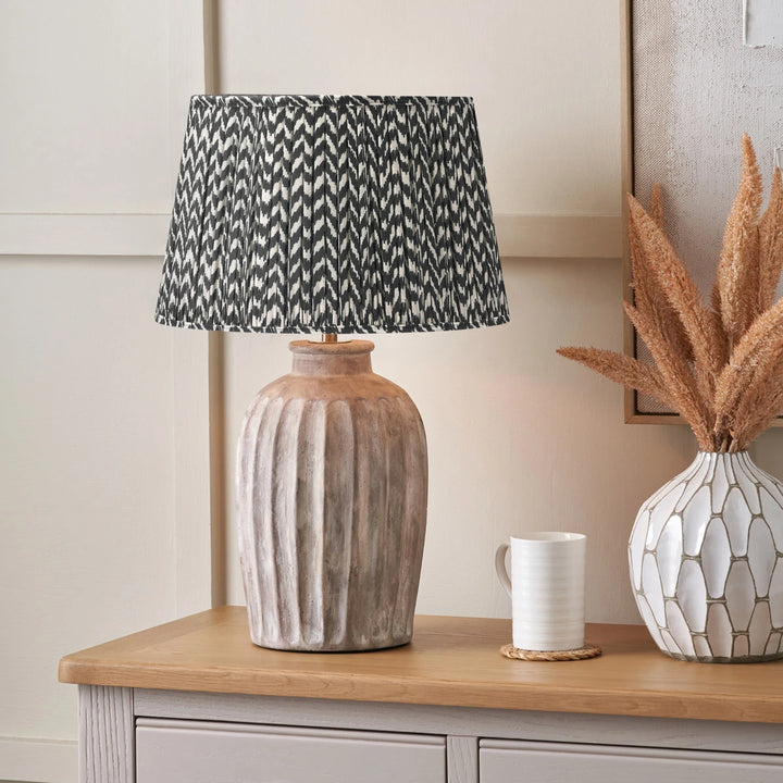Ambrosia Grooved Stoneware Table Lamp - Black Chevron