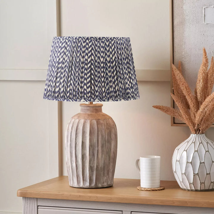 Ambrosia Grooved Stoneware Table Lamp - Blue Chevron