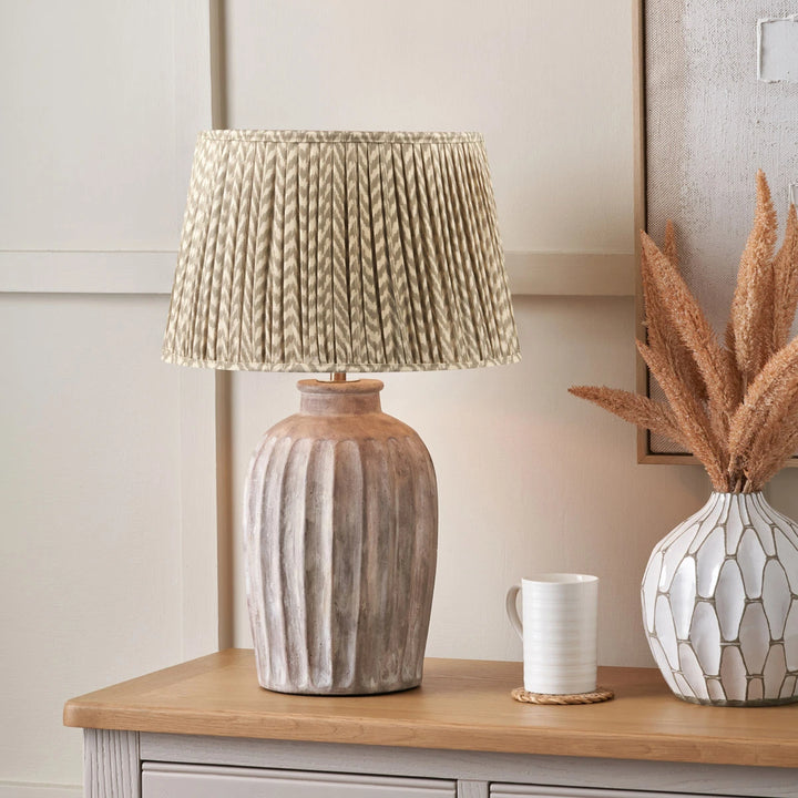 Ambrosia Grooved Stoneware Table Lamp - Taupe Chevron