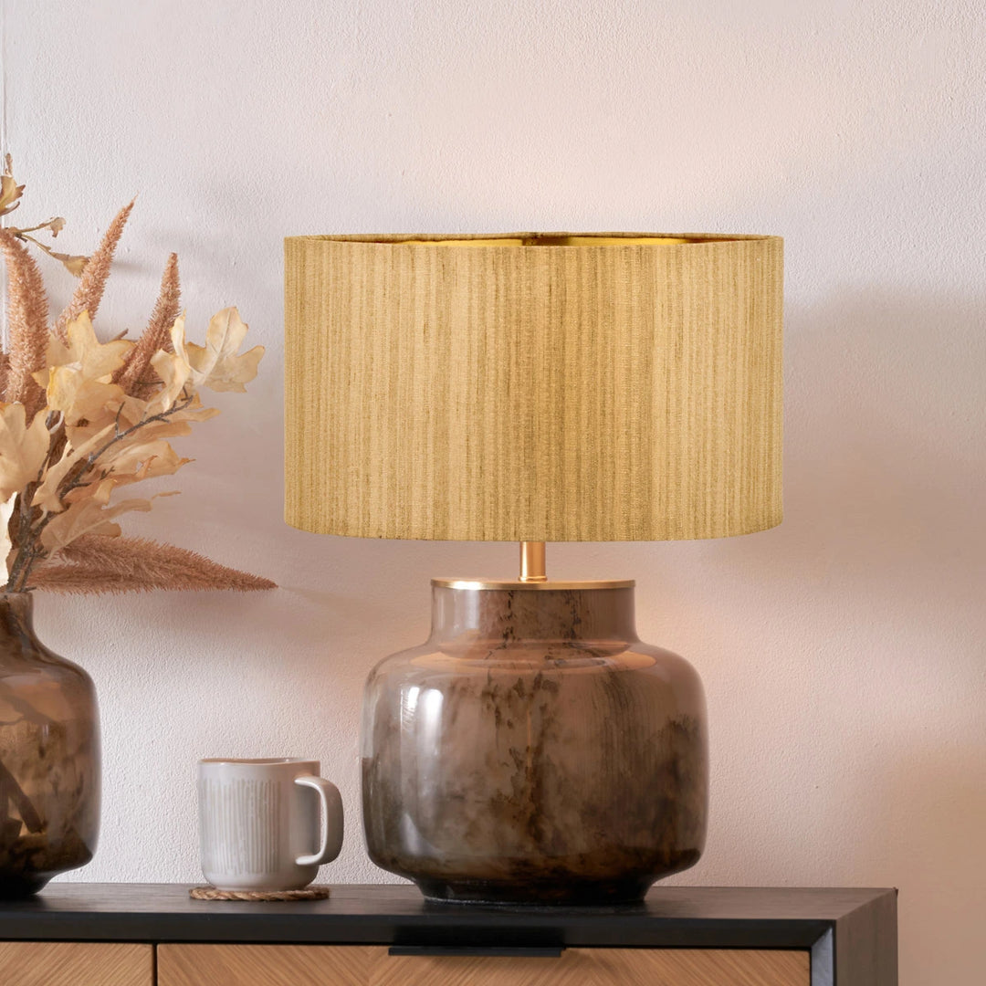 Cerdanya Glass Table Lamp - Gold Slubbed Silk