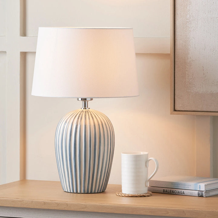 Cannes Stripe Ceramic Table Lamp - Blue