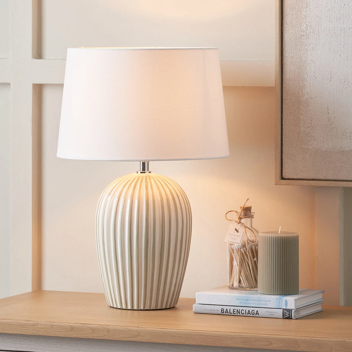 Cannes Stripe Ceramic Table Lamp - Sage