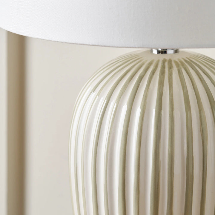 Cannes Stripe Ceramic Table Lamp - Sage