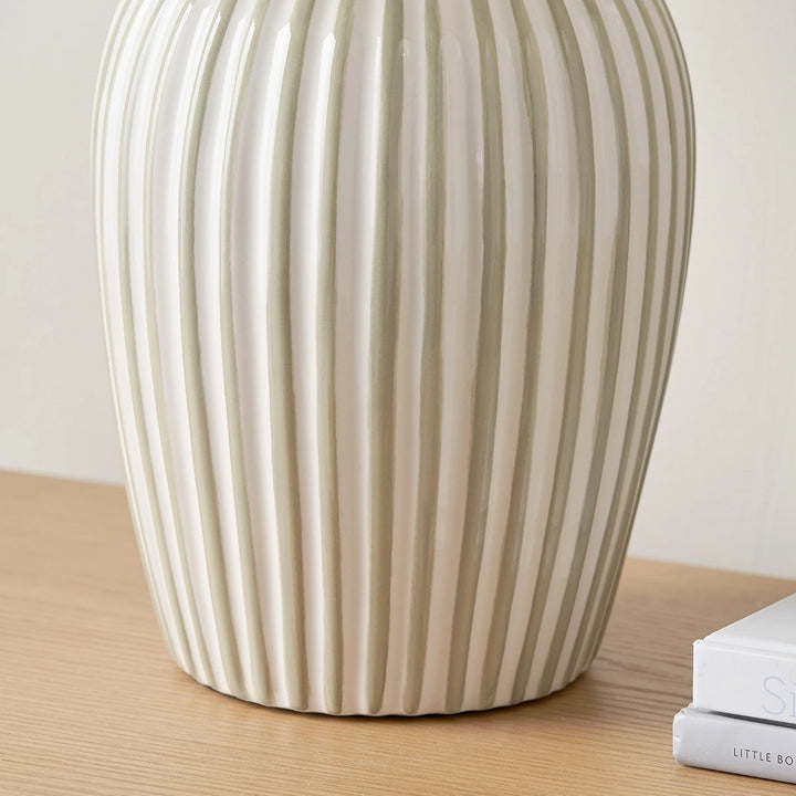 Cannes Stripe Ceramic Table Lamp - Sage