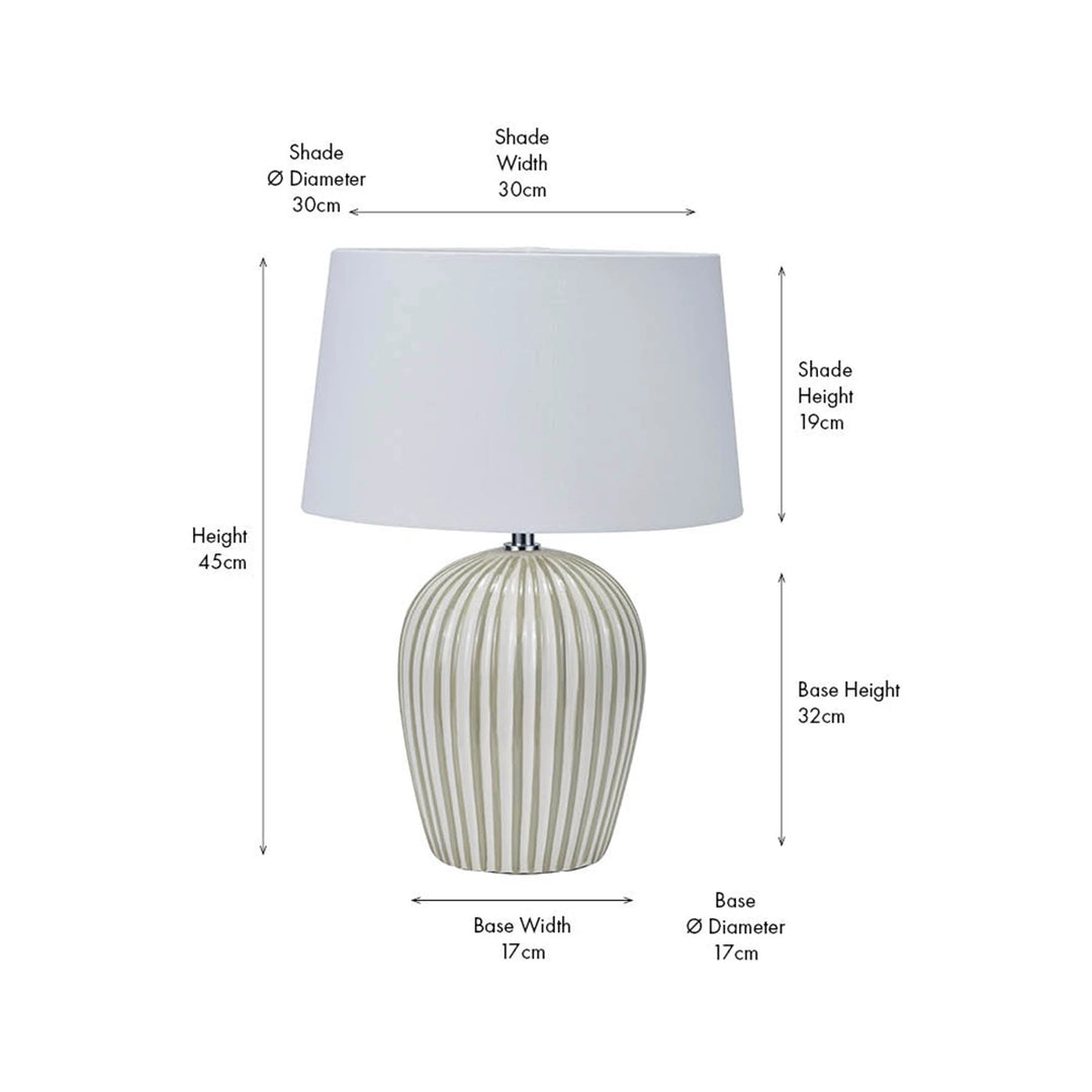 Cannes Stripe Ceramic Table Lamp - Sage