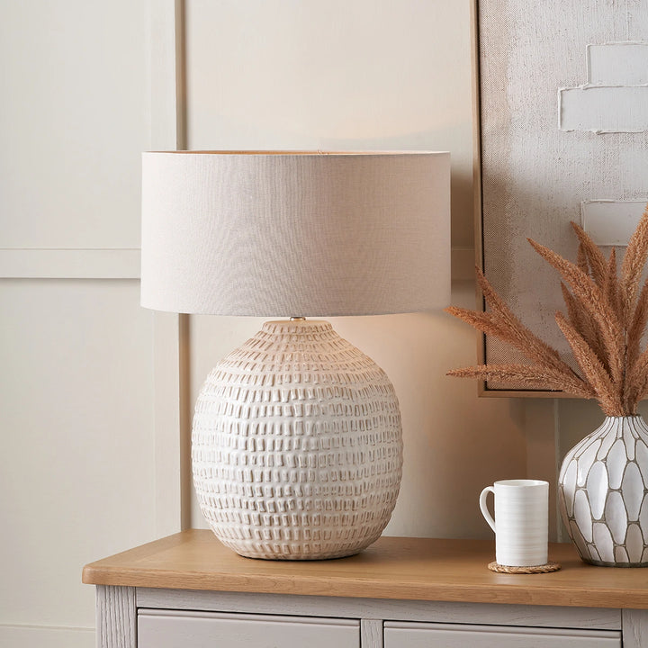 Signe Linear Textured Ceramic Table Lamp - Warm White
