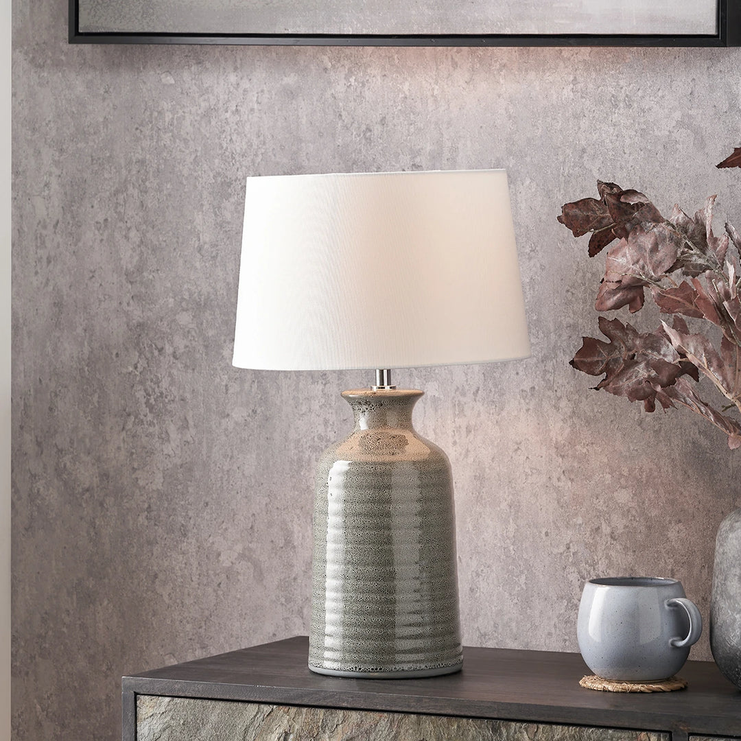 Helka Reactive Glaze Table Lamp - Smokey Green