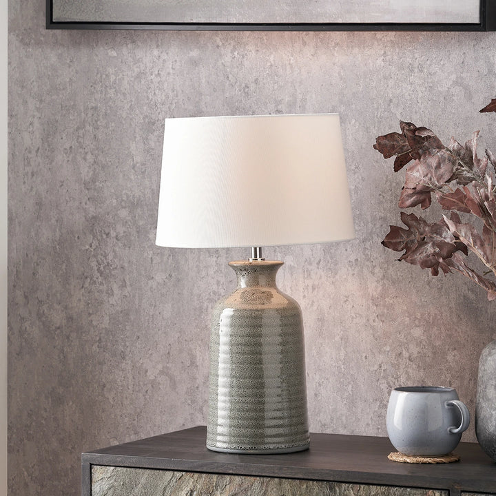 Helka Reactive Glaze Table Lamp - Smokey Green