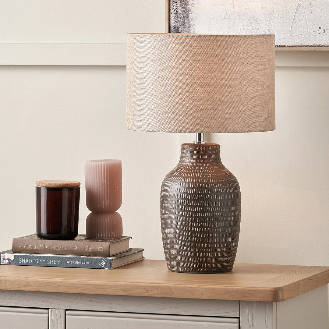 Kai Textured Tall Ceramic Table Lamp - Earth