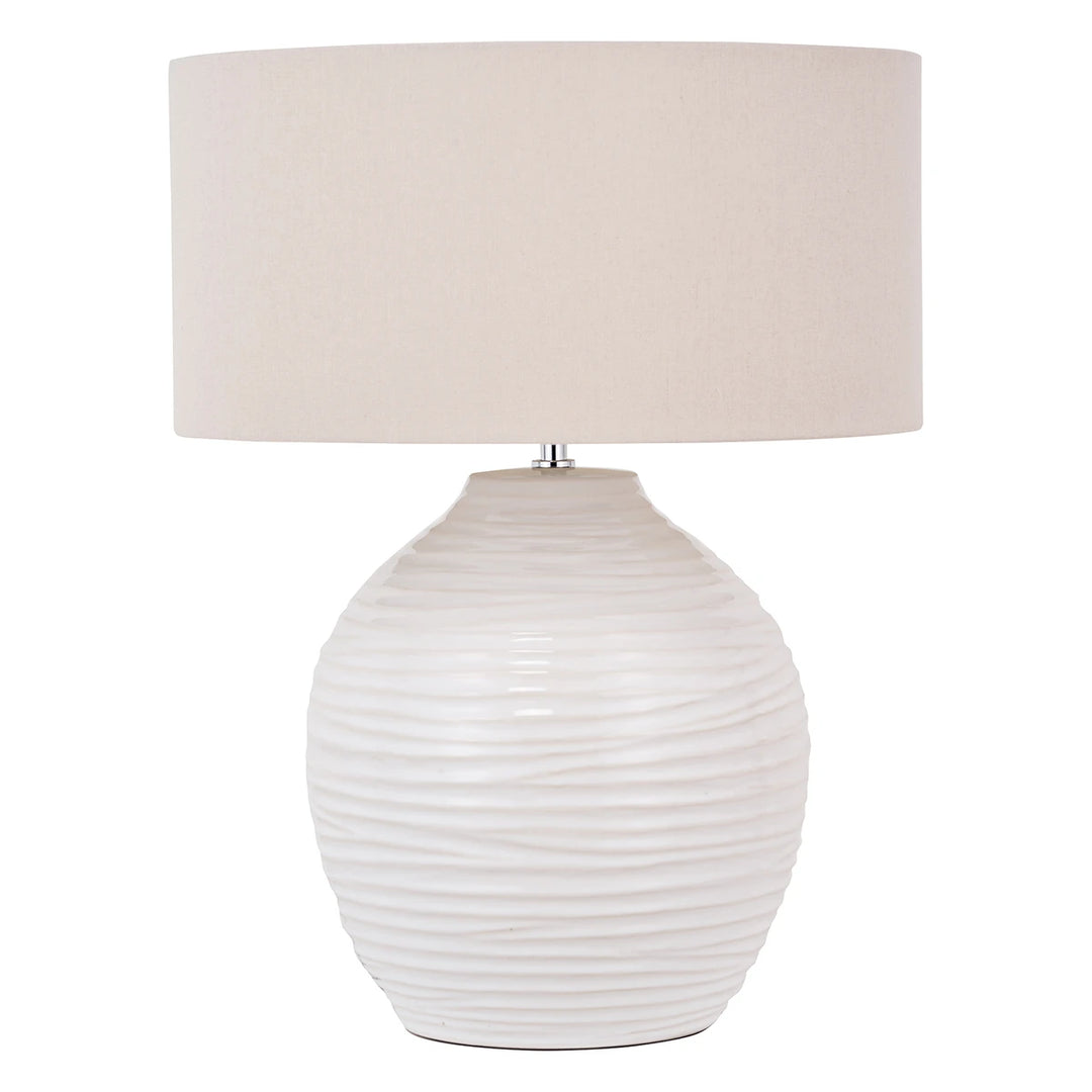 Linnea Grooved Ceramic Table Lamp - White