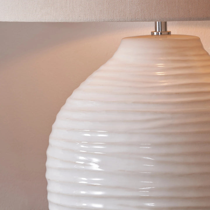 Linnea Grooved Ceramic Table Lamp - White