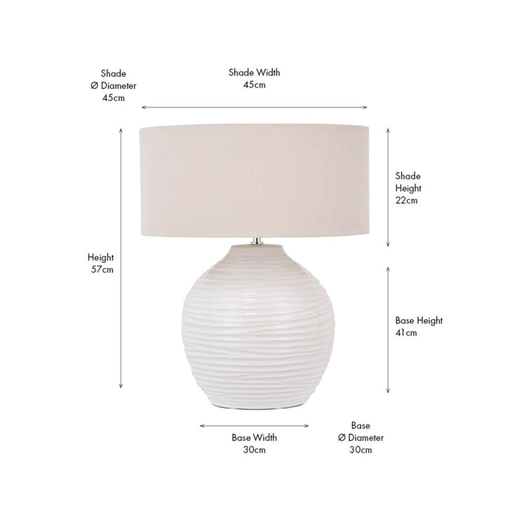Linnea Grooved Ceramic Table Lamp - White