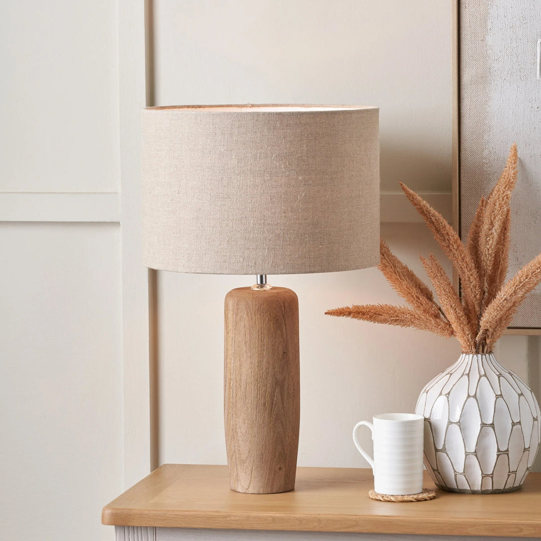 Inaya Natural Tapered Wood Table Lamp - Natural Linen