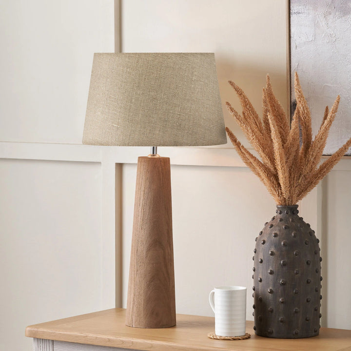 Esha Natural Conical Wood Table Lamp - Natural Linen