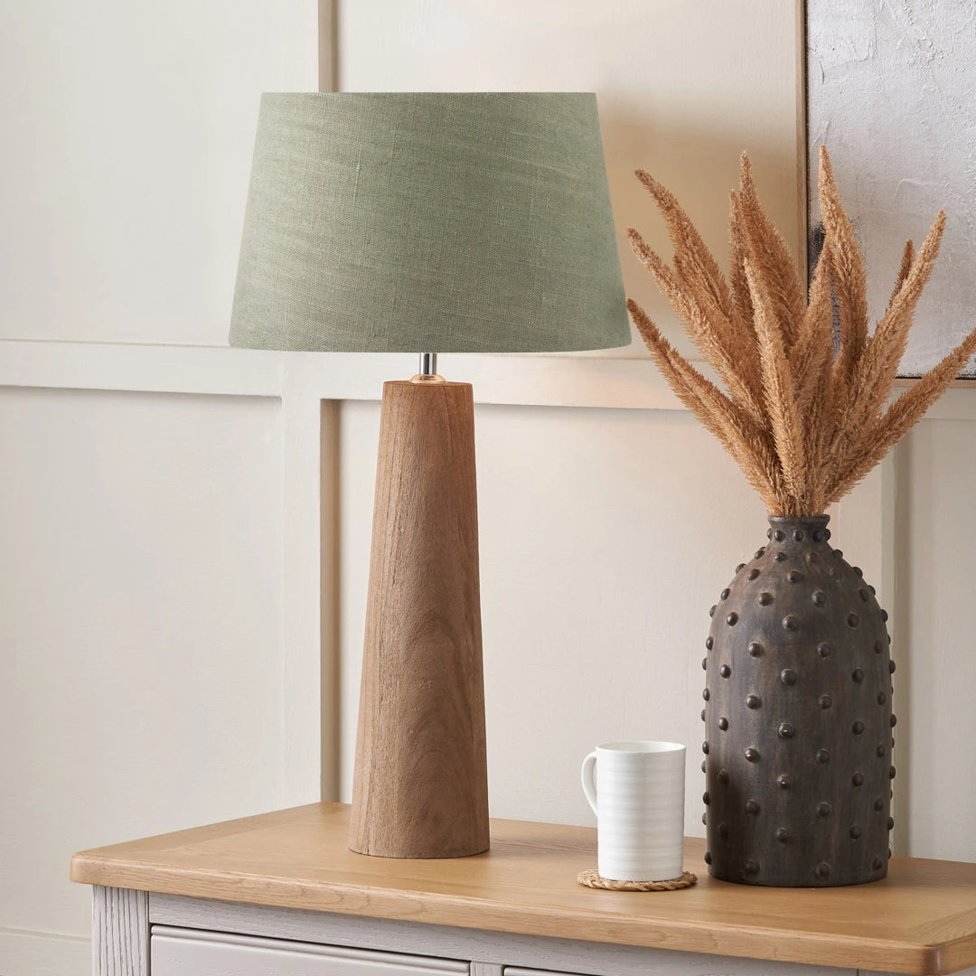Esha Natural Conical Wood Table Lamp - Pistachio Green