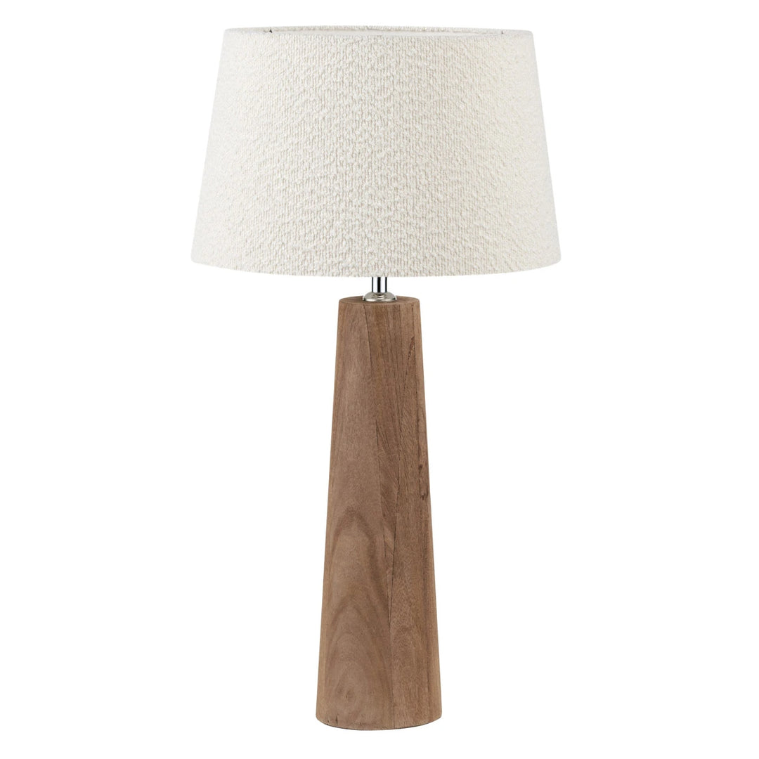 Esha Natural Conical Wood Table Lamp - White Boucle