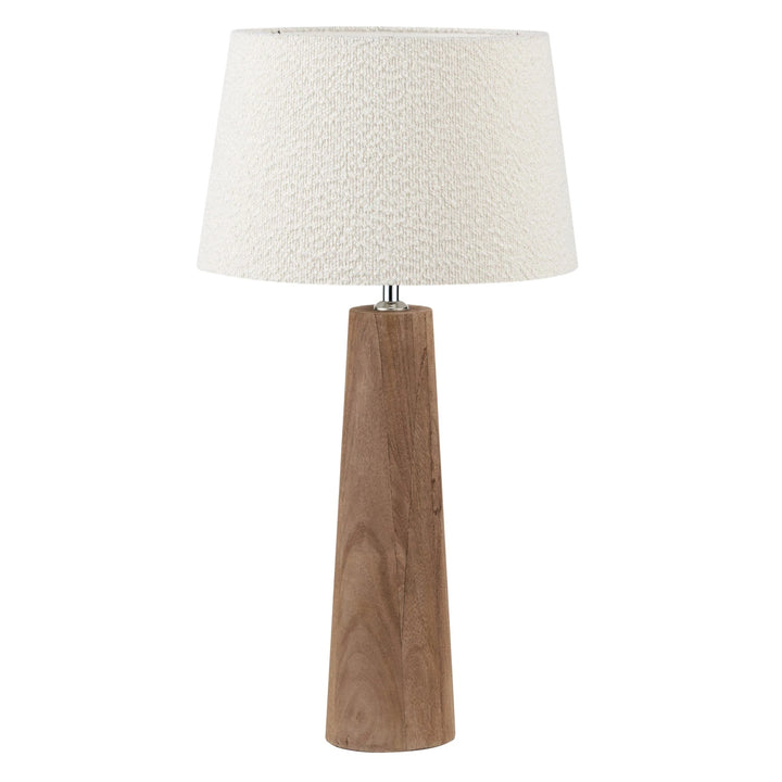 Esha Natural Conical Wood Table Lamp - White Boucle