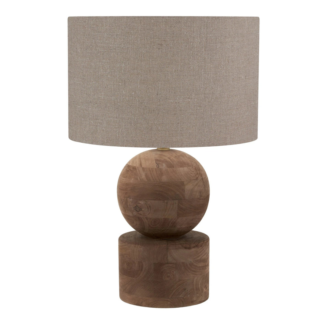 Ziva Antique Brown Round Wood Table Lamp - Natural Linen