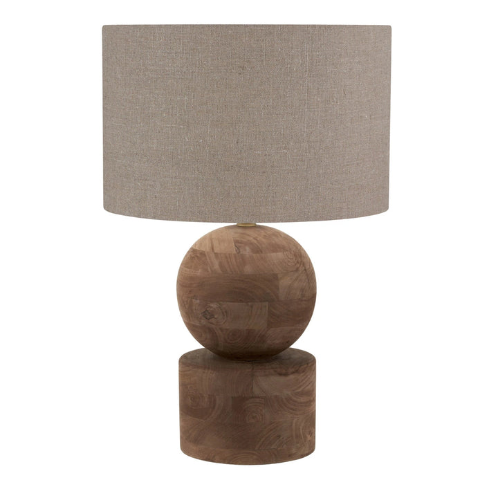 Ziva Antique Brown Round Wood Table Lamp - Natural Linen