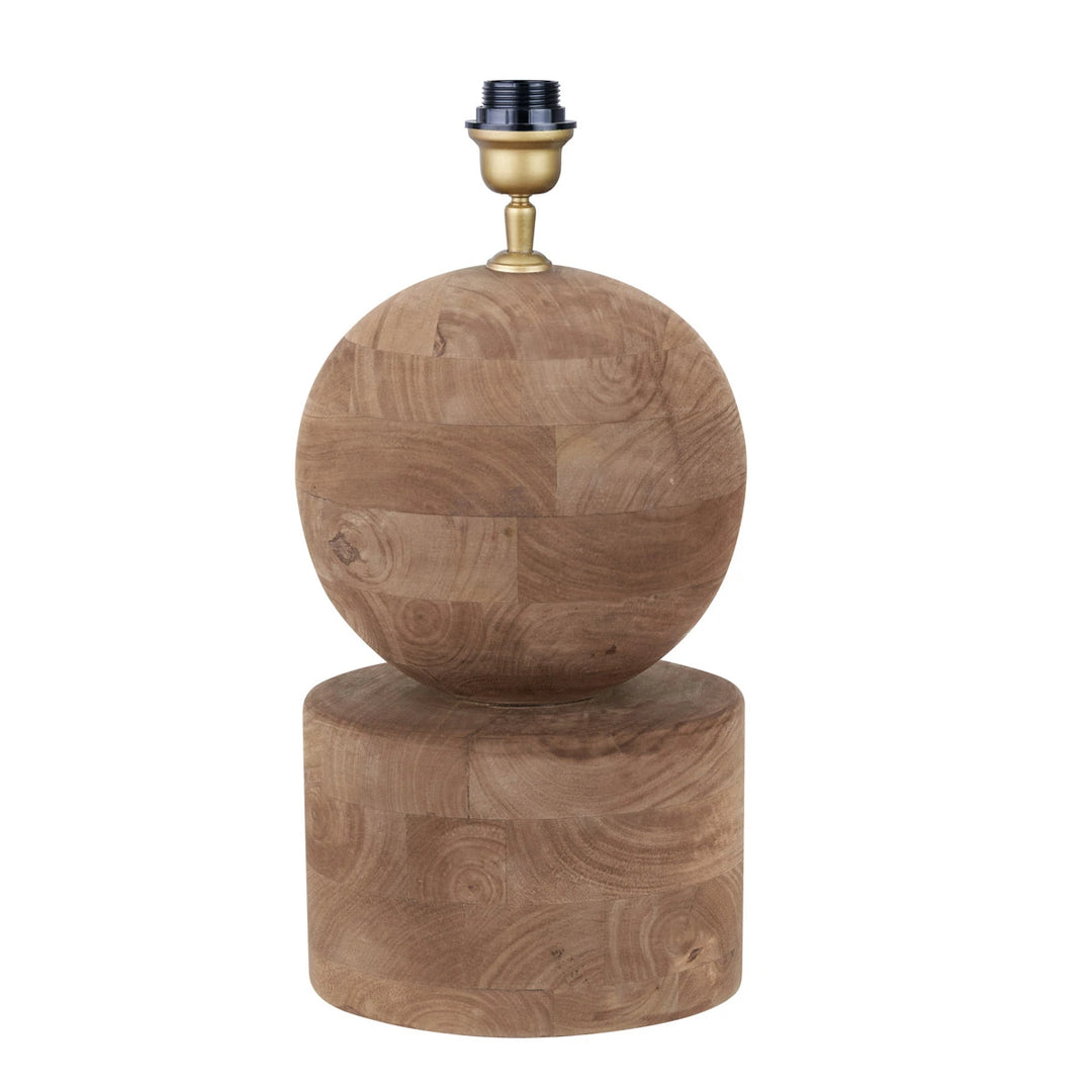 Ziva Antique Brown Round Wood Table Lamp - Natural Linen