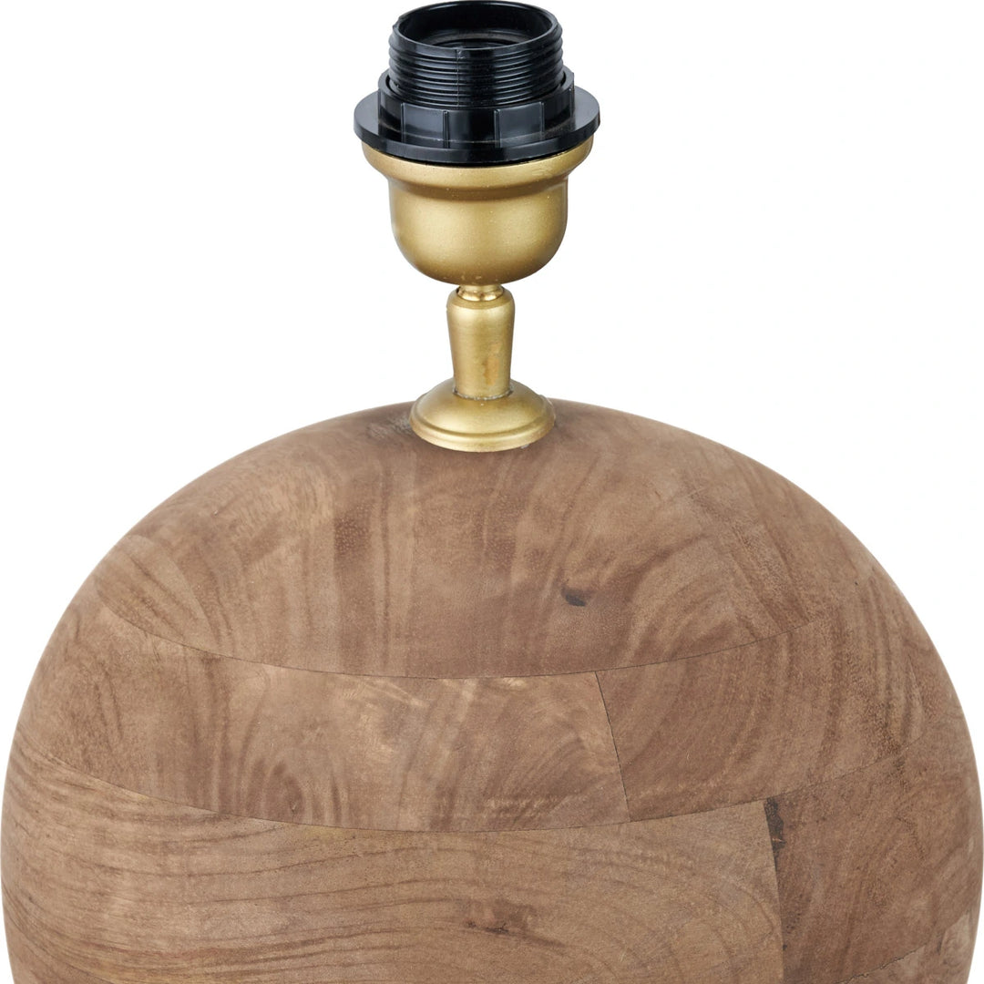 Ziva Antique Brown Round Wood Table Lamp - Natural Linen