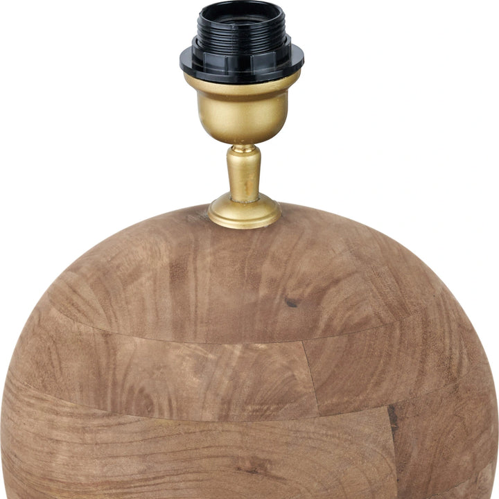 Ziva Antique Brown Round Wood Table Lamp - Natural Linen