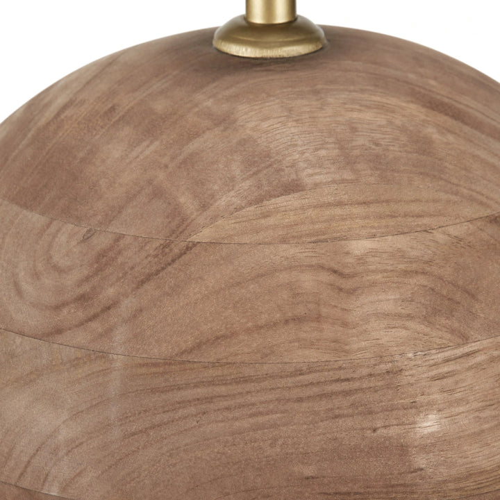 Ziva Antique Brown Round Wood Table Lamp - Natural Linen