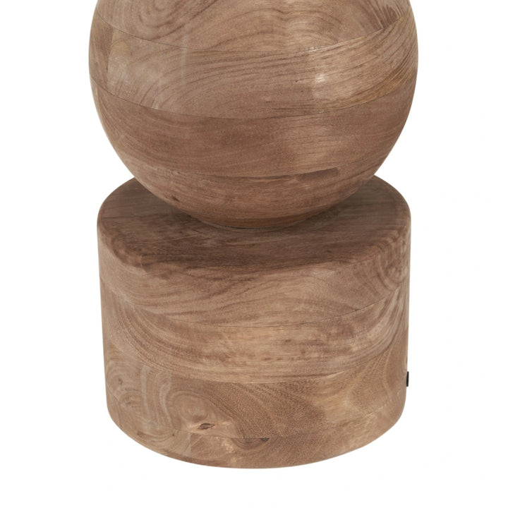 Ziva Antique Brown Round Wood Table Lamp - Natural Linen