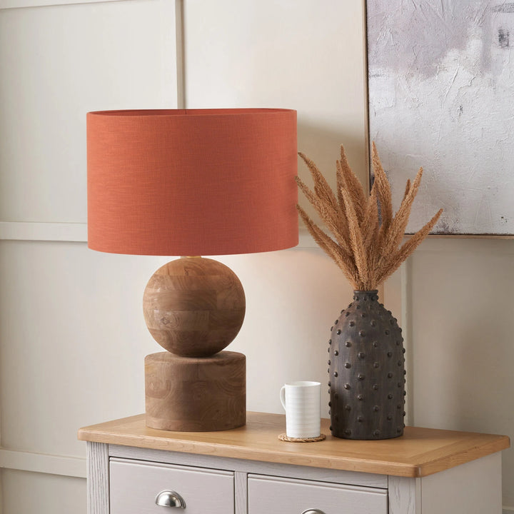 Ziva Antique Brown Round Wood Table Lamp - Cinnamon