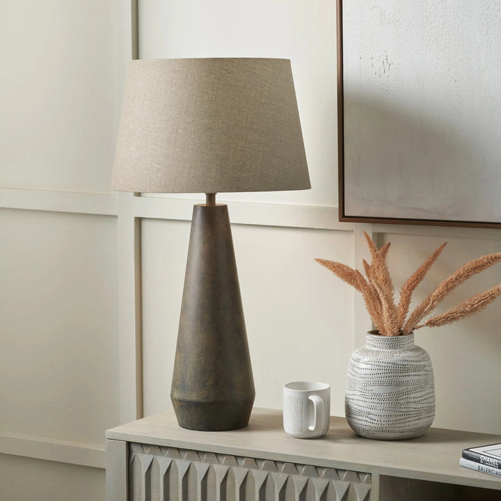 Arbor Verdi Gris Metal Conical Table Lamp - Natural Linen