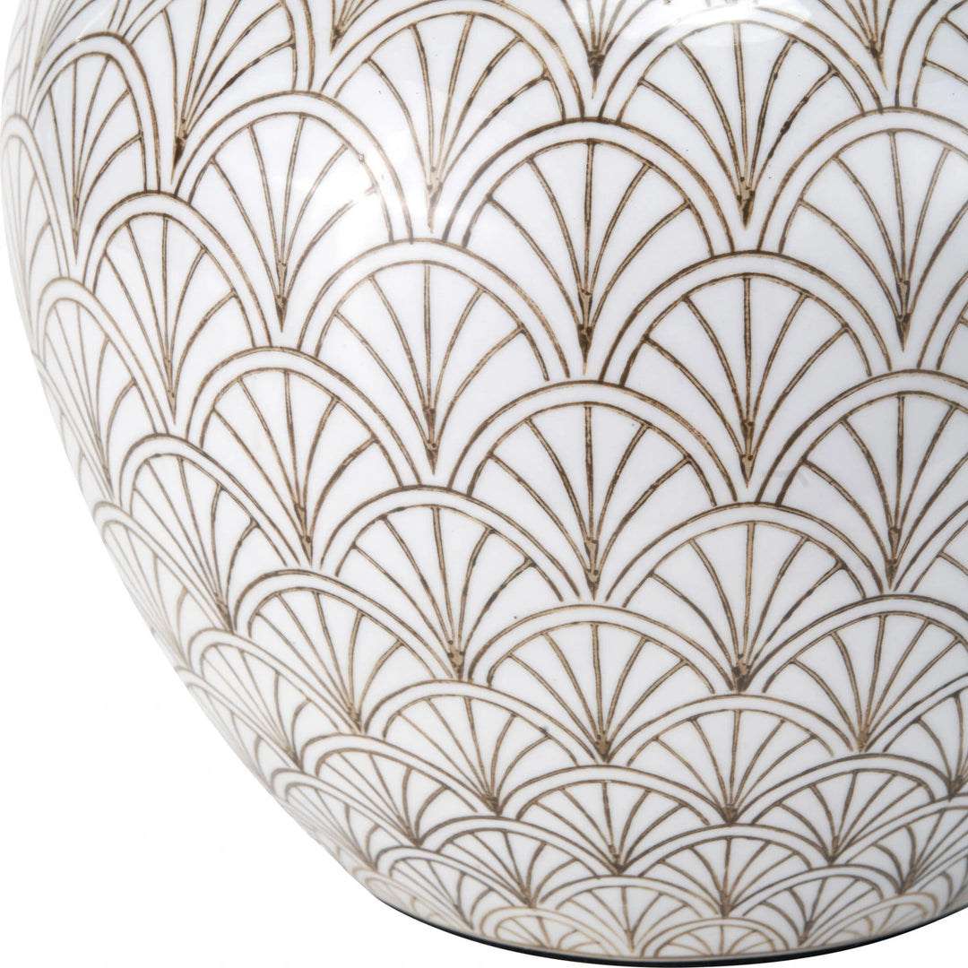 Barbier Art Deco Fan Ceramic Table Lamp - White