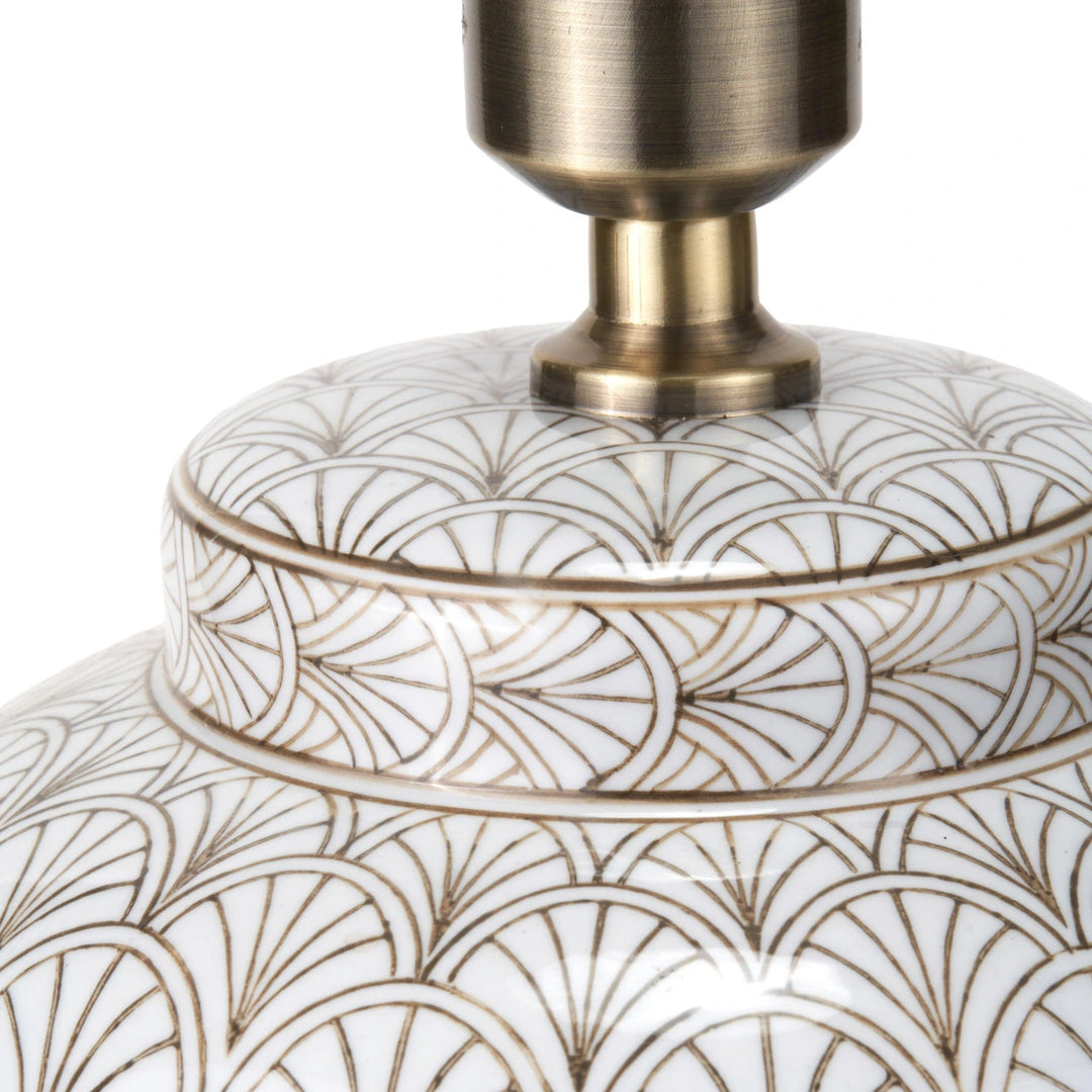 Barbier Art Deco Fan Ceramic Table Lamp - White