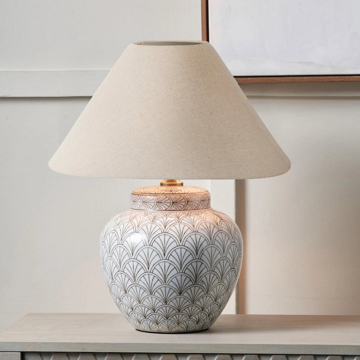 Barbier Art Deco Fan Ceramic Table Lamp - White