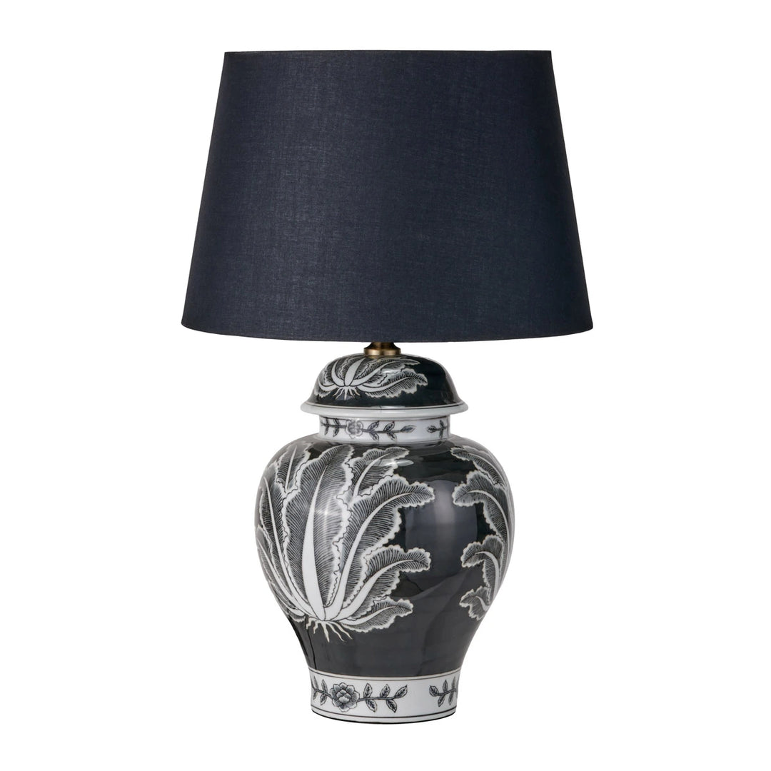 Asteri Feather Ceramic Urn Table Lamp -  Black