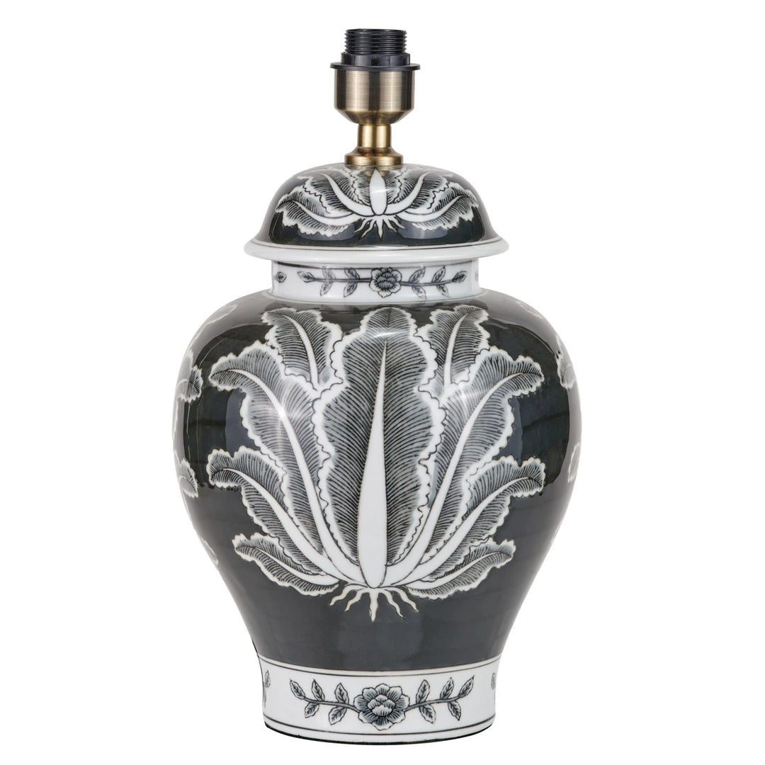Asteri Feather Ceramic Urn Table Lamp -  Black