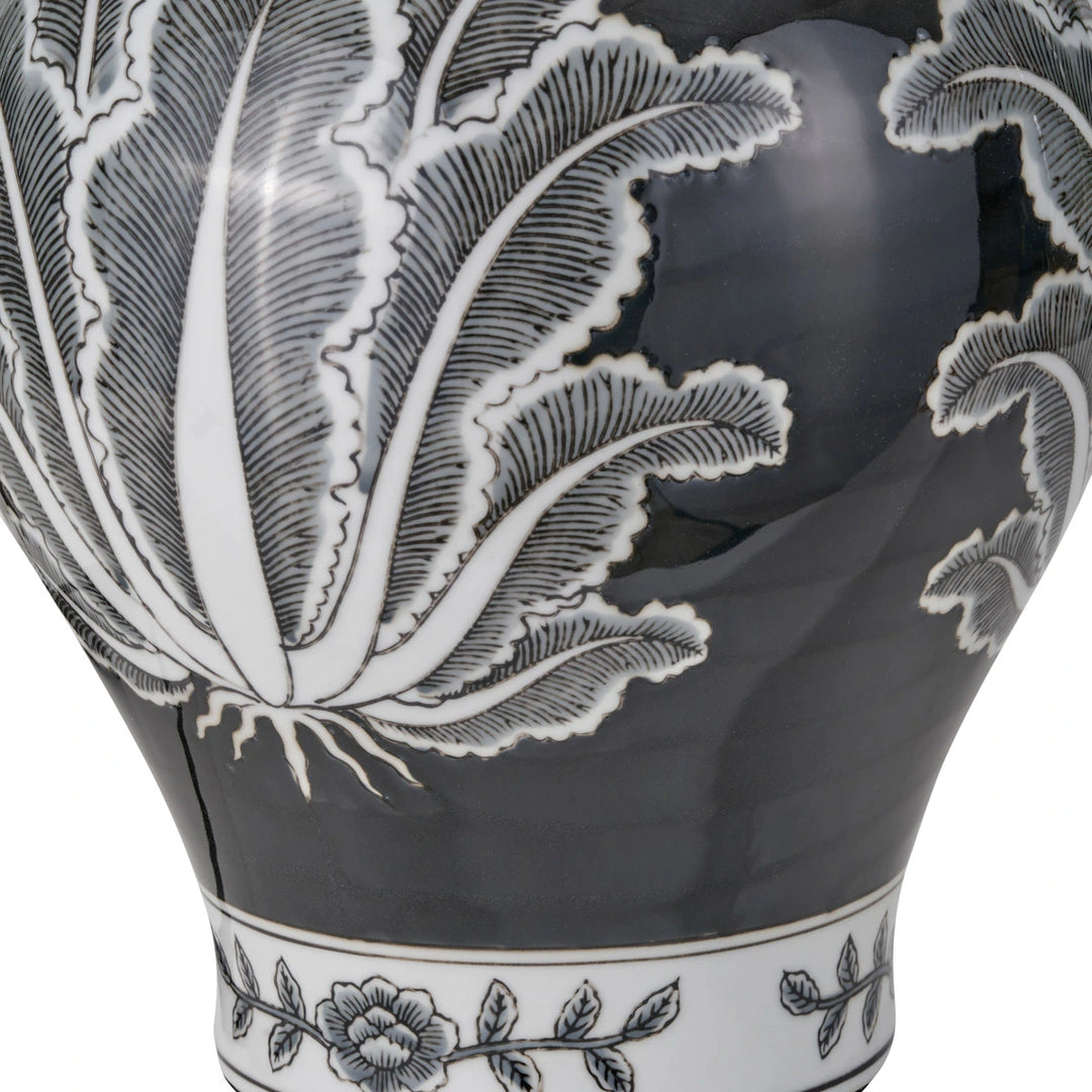 Asteri Feather Ceramic Urn Table Lamp -  Black