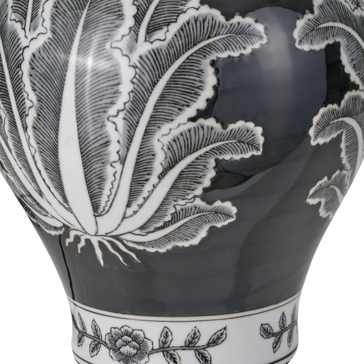Asteri Feather Ceramic Urn Table Lamp -  Black